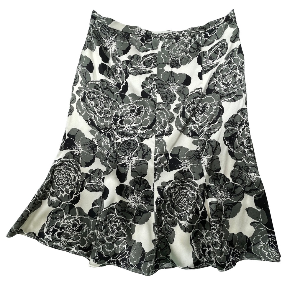 Y2K Banana Republic Women Sz 8 100% Silk Poppy Floral Midi Skirt Flare Boho Chic